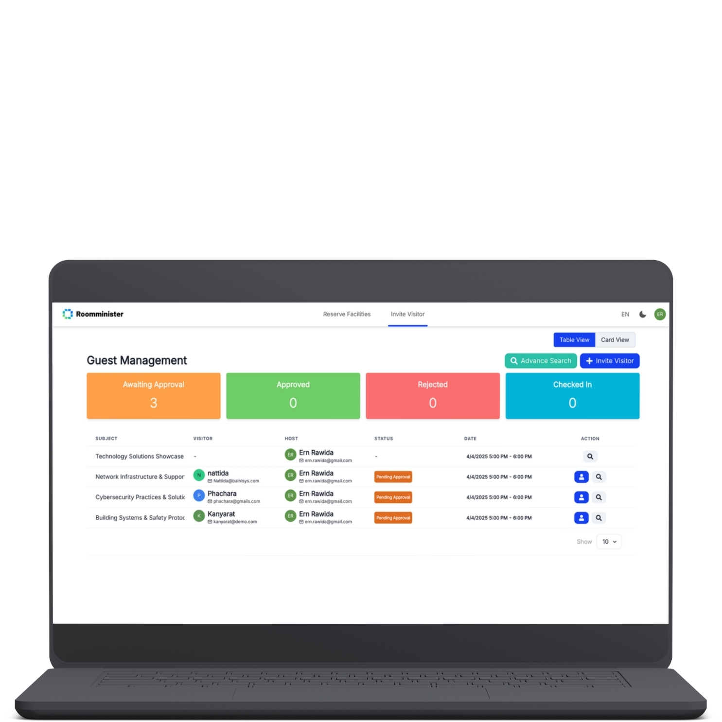 Real-time dashboard in visitor management system for monitoring visitor activity and security status